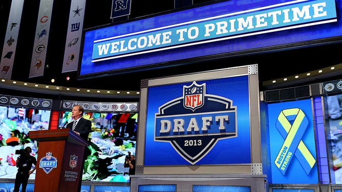 NFL Commissioner Roger Goodell stands at the podium during the first round of the 2013 NFL Draft at Radio City Music Hall on April 25, 2013 in New York City.