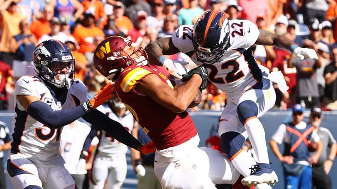 Denver Broncos S Kareem Jackson Ejected For Vicious Helmet-To-Helmet On Commanders Logan Thomas.