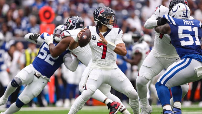Houston Texans QB C.J. Stroud drops back to pass against the Indianapolis Colts at NRG Stadium.