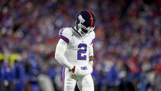 Tyrod Taylor of the New York Giants reacts during the first quarter against the Buffalo Bills in Week 6.