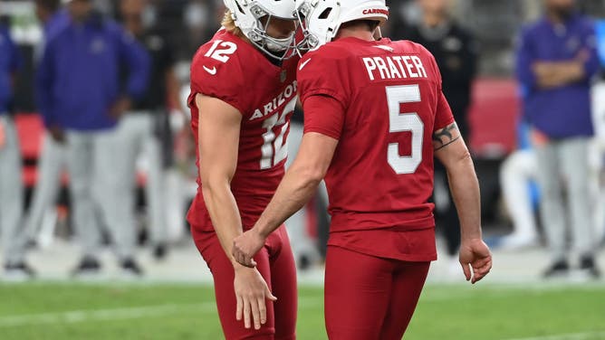 Blake Gillikin of the Arizona Cardinals and Matt Prater of the Arizona Cardinals celebrate after a field goal during the fourth quarter against the Baltimore Ravens.