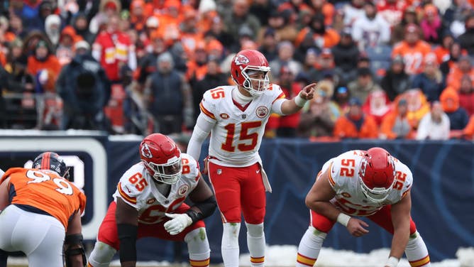 Kansas City Chiefs QB Patrick Mahomes calls out instructions vs. the Broncos at Empower Field At Mile High in Denver, Colorado.