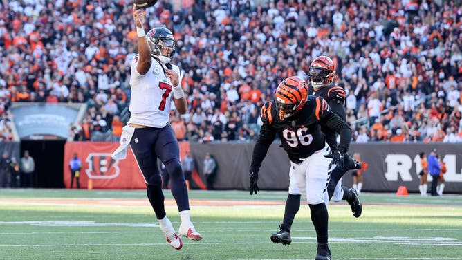 C.J. Stroud of the Houston Texans throws a pass during the third quarter against the Cincinnati Bengals.