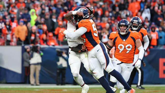 Referees flagged Denver Broncos defender Baron Browning for this hit on Cleveland Browns quarterback Dorian Thompson-Robinson.