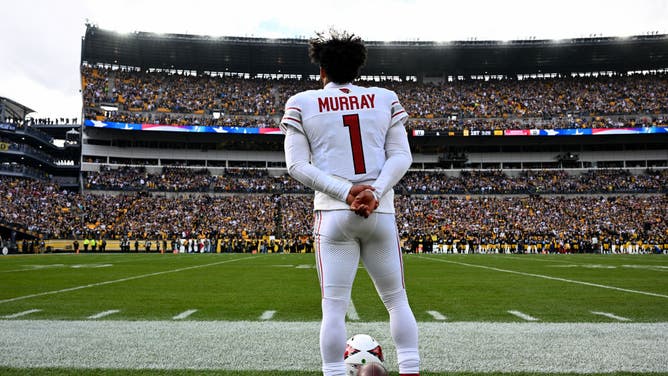 Kyler Murray of the Arizona Cardinals stands for the national anthem prior to the game against the Pittsburgh Steelers at Acrisure Stadium on December 03, 2023 in Pittsburgh, Pennsylvania.