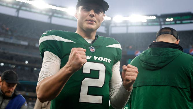 Zach Wilson of the New York Jets celebrates after a win over the Houston Texans at MetLife Stadium.