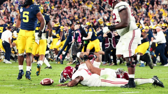 The Michigan Wolverines stop the Alabama Crimson Tide on 4th-and-goal to win 27-20 in overtime of the CFP semifinal at the Rose Bowl.