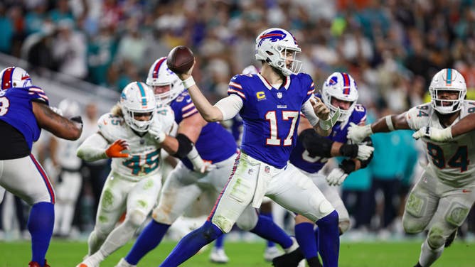 Buffalo Bills QB Josh Allen throws the ball during an NFL Week 18 game vs. the Dolphins at Hard Rock Stadium in Miami.