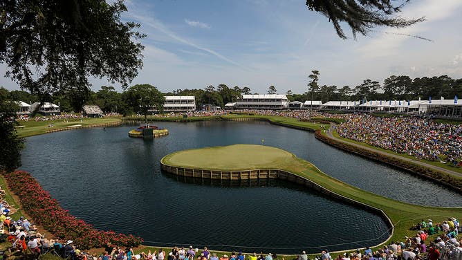 A course scenic of the 17th hole island green at THE PLAYERS Championship at TPC Sawgrass in Ponte Vedra Beach, Florida.