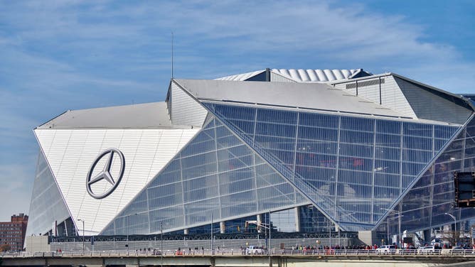 Exterior of Mercedes-Benz Stadium in Atlanta, potential host of the AFC Championship game between the Chiefs and Bills.