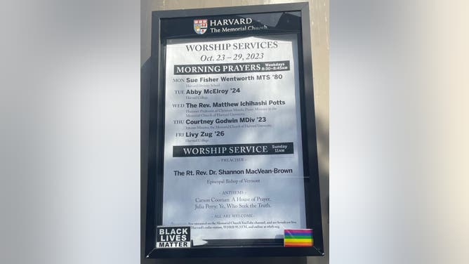 Sign outside the Memorial Church at Harvard.