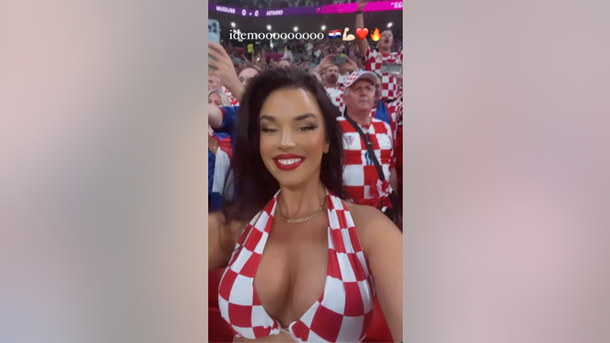 The Queen of Qatar Cup Content was in the front row for Croatia's match against Belgium, which ended in a 0-0 tie.