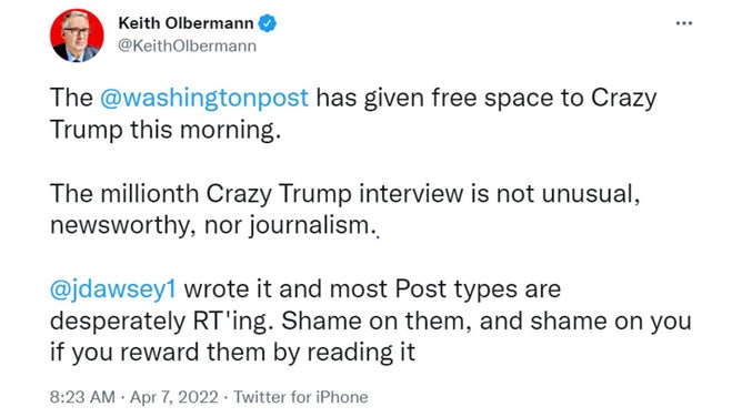 Keith Olbermann snaps Washington Post Trump interview