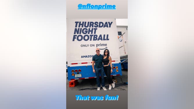 Billionaire Jeff Bezos and his girlfriend, Lauren Sanchez, who is also Tony Gonzalez's ex-wife, enjoying their new Thursday Night Football empire