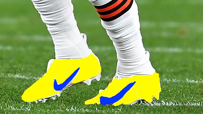 This is NOT what Baker Mayfield's Rams cleats actually looked like (photo credit: Getty Images + Dan Zaksheske's amazing 