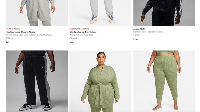 Nike's fat wear clothing options.