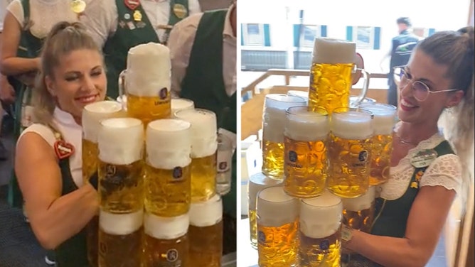 Verena Angermeier is the Oktoberfest beer waitress who has gone viral for carrying 13 mugs of beer.