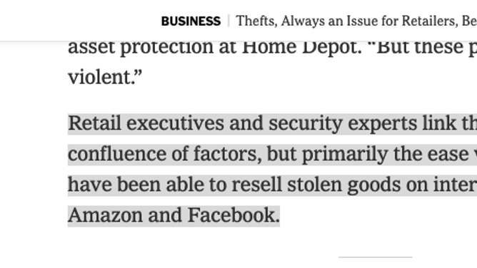 Retail theft New York Times story