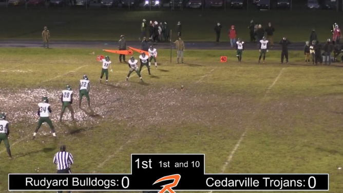 Rudyard Cedarville football game mud video