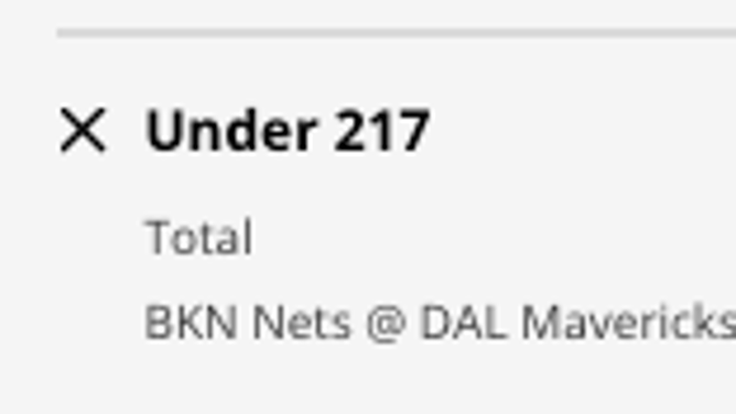 The UNDER for Brooklyn Nets at Dallas Mavericks on DraftKings Sportsbook as of Monday, November 7th at 11:50 a.m. ET.