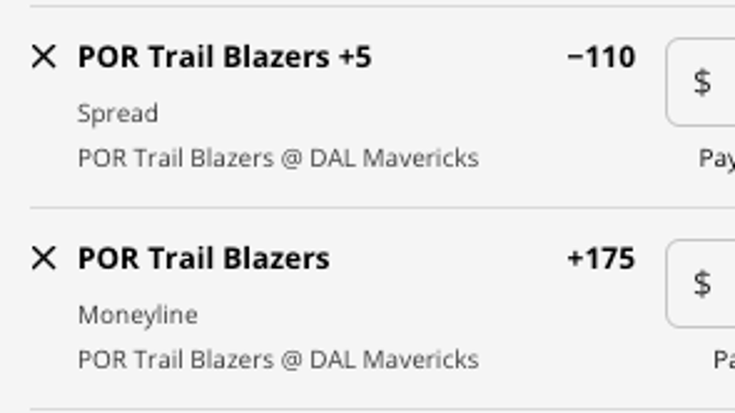 The Portland Trail Blazers' odds at the Dallas Mavericks from DraftKings Sportsbook as of Saturday, November 12th at 12:30 p.m. ET.