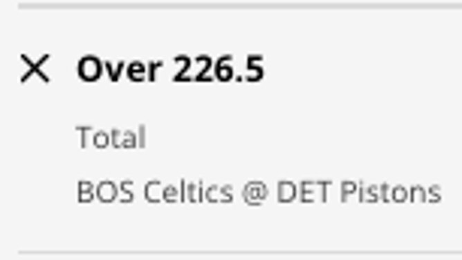 The OVER for Boston Celtics at Detroit Pistons from DraftKings Sportsbook as of Saturday, November 12th at 12:30 p.m. ET.