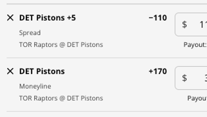 The Detroit Pistons' odds vs. the Toronto Raptors from DraftKings Sportsbook as of Monday, November 14th at 4:30 a.m. ET.