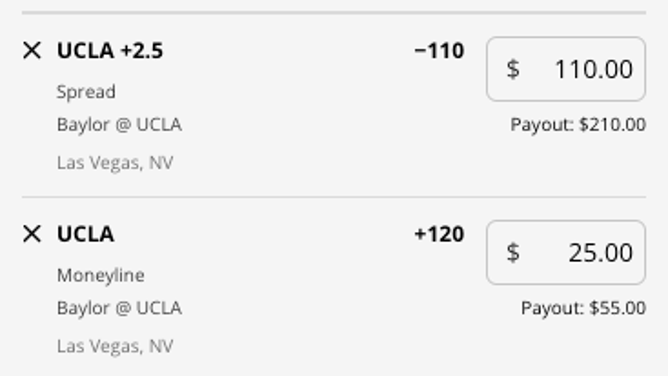 The UCLA Bruins' odds vs. the Baylor Bears from DraftKings Sportsbook as of Sunday, November 20th at 12:15 p.m. ET.