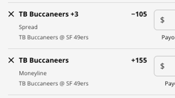 The Tampa Bay Buccaneers' odds at the San Francisco 49ers from DraftKings Sportsbook as of Wednesday, December 7th at 2:30 p.m. ET.