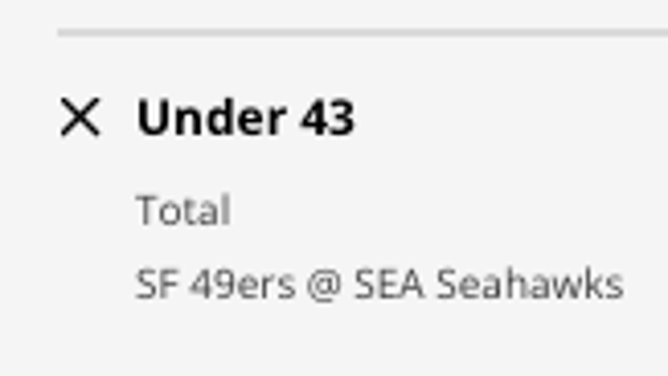The UNDER for San Francisco 49ers at Seattle Seahawks from DraftKings Sportsbook as of Thursday, December 15th at 12:35 p.m. ET.
