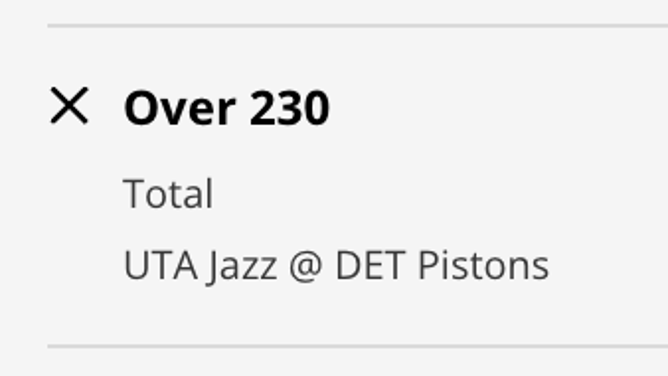The Over for Utah Jazz at Detroit Lions from DraftKings Sportsbook as of Tuesday, December 20th at 1 a.m. ET.