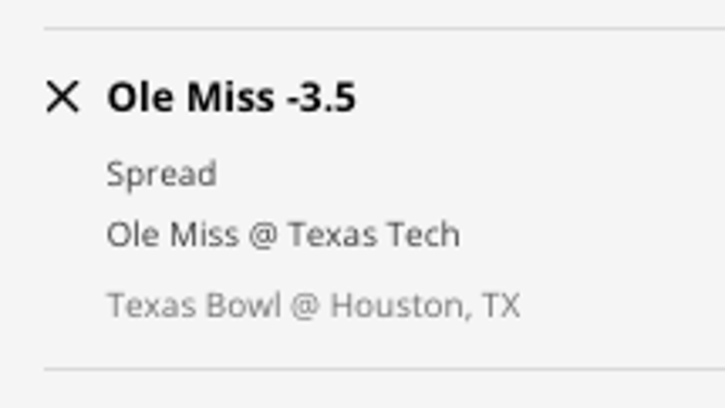 The Ole Miss Rebels' odds vs. the Texas Tech Red Raiders for the Texas Bowl from DraftKings Sportsbook as of Wednesday, December 28th at 12:40 p.m. ET.