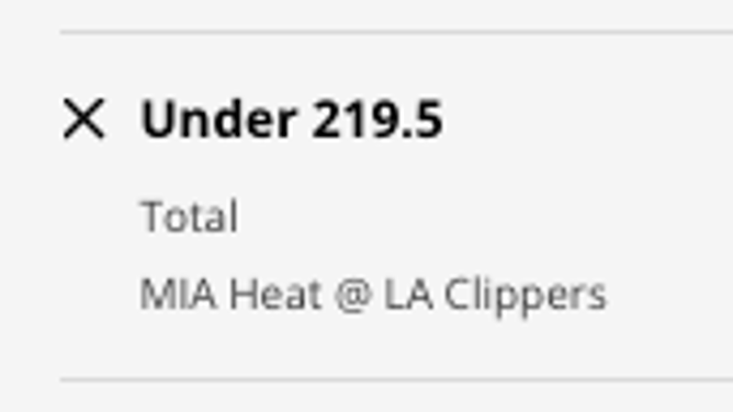 Odds' for the UNDER in Miami Heat at the Los Angeles Clippers from DraftKings Sportsbook as of Monday, Jan. 2 at 11:50 a.m. ET.