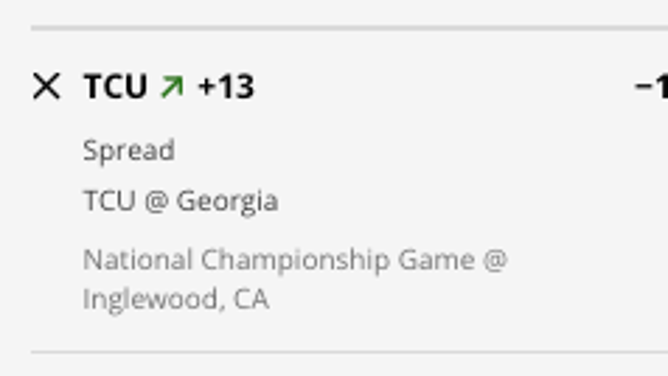 The TCU Horned Frogs' odds at the Georgia Bulldogs in the College Football Playoff national championship from DraftKings Sportsbook as of Monday, Jan. 9th at 11:30 a.m. ET.