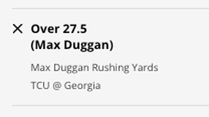 TCU Horned Frogs QB Max Duggan's rushing yards prop for the College Football Playoff national championship from DraftKings Sportsbook as of Monday, Jan. 9th at 12:30 p.m. ET.