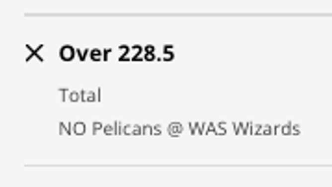 Odds for the OVER in New Orleans Pelicans at Washington Wizards from DraftKings Sportsbook as of Monday, Jan. 9 at 12:45 p.m. ET.