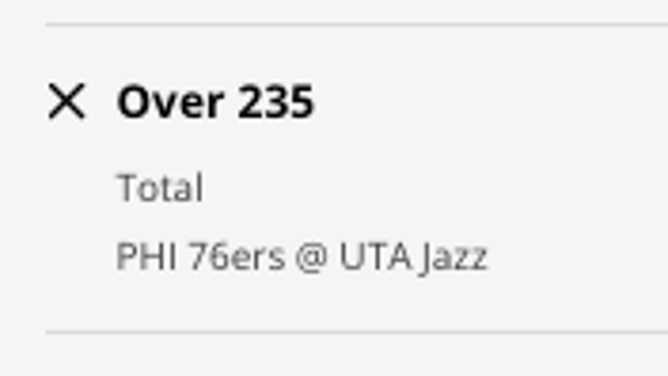 Odds for the OVER in Philadelphia 76ers at Utah Jazz from DraftKings Sportsbook as of Saturday, Jan. 14th at 1:30 p.m. ET.