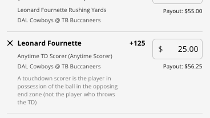 Tampa Bay Buccaneers RB Leonard Fournette's rushing yards and anytime TD props from DraftKings Sportsbook as of Sunday, Jan. 15th at 12:45 p.m. ET.