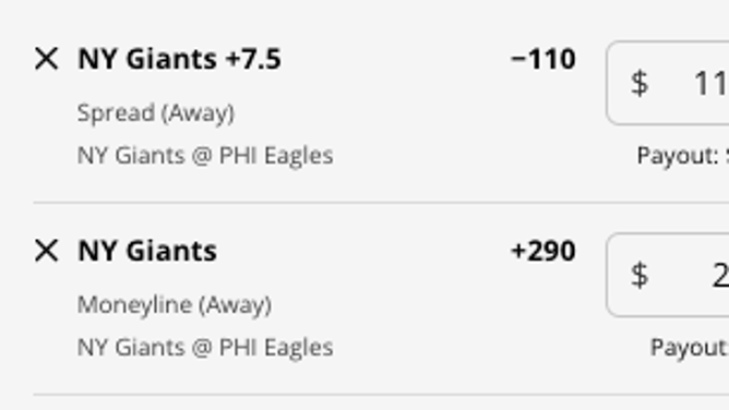 The New York Giants' odds at the Philadelphia Eagles for their NFC Divisional Round game from DraftKings Sportsbook as of Thursday, Jan. 19th at 5 p.m. ET.