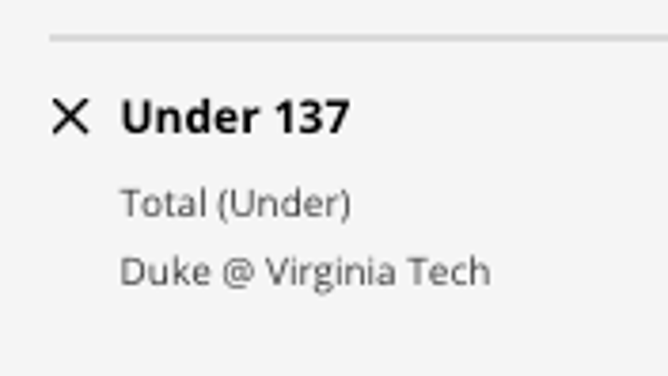 Odds for the UNDER in Duke Blue Devils at Virginia Tech Hokies from DraftKings Sportsbook as of Monday, Jan 23rd at 2:30 p.m. ET.
