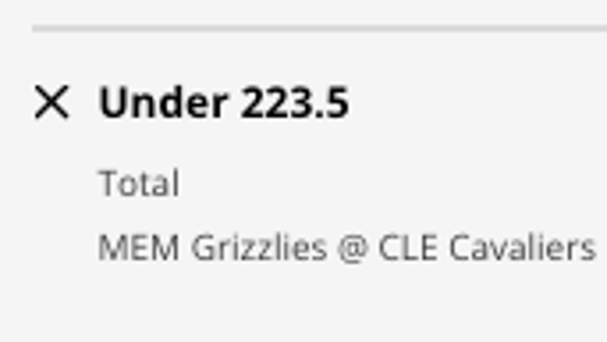 Odds for the UNDER in Memphis Grizzlies at Cleveland Cavaliers from DraftKings Sportsbook as of Thursday, February 2nd at 9:30 a.m. ET.