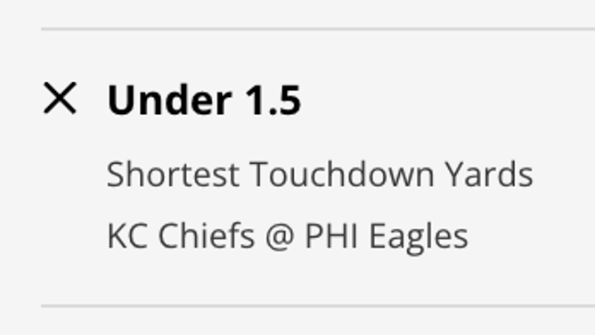 Odds for the shortest TD in Super Bowl 2023 from DraftKings Sportsbook.