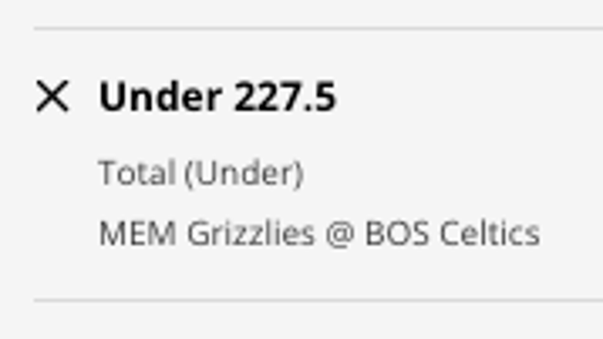 Odds for the UNDER in Memphis Grizzlies at Boston Celtics from DraftKings Sportsbook as of Sunday, Feb. 12th at noon ET.