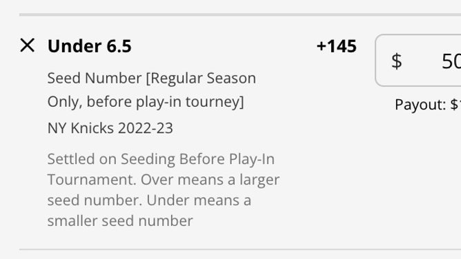 New York Knicks' odds to finish as a 6-seed or better in the Eastern Conference regular-season standings at DraftKings Sportsbook as of Sunday, Feb. 19th.