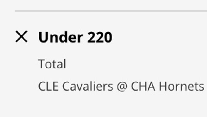 Odds for the OVER in Cleveland Cavaliers at Charlotte Hornets from DraftKings Sportsbook as of Sunday, March 12th.