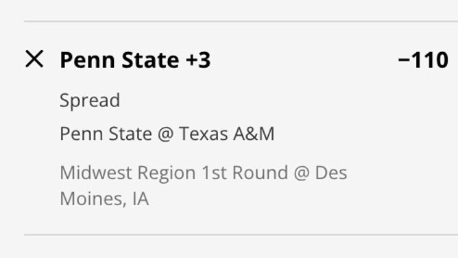 The Penn State Nittany Lions' odds vs. the Texas A&M Aggies in the Midwest Region of 2023 March Madness from DraftKings Sportsbook.
