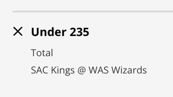 Odds for the UNDER in Sacramento Kings at Washington Wizards from DraftKings Sportsbook as of Saturday, March 18th.