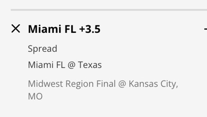 The Miami Hurricanes' odds vs. the Texas Longhorns in the Midwest Regional from DraftKings Sportsbook as of Sunday, March 26th at 1:10 p.m. ET.