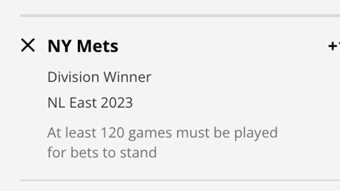 New York Mets' odds to win the 2023 NL East from DraftKings Sportsbook as of March 27th.