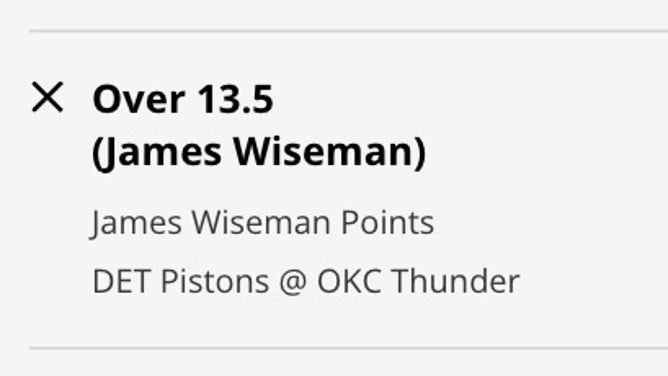 Detroit Pistons C James Wiseman's point prop vs. the Oklahoma City Thunder from DraftKings Sportsbook.